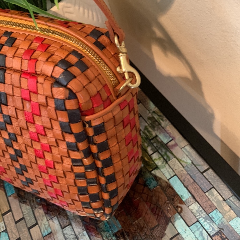 Clare V . Marisol Woven Leather Crossbody Bag, PINSTRIPE WOVEN CHECKER - Picture 14 of 17